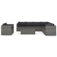 vidaXL 10-delige Loungeset met kussens poly rattan grijs