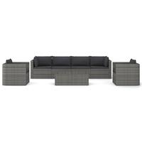 vidaXL 7-delige Loungeset met kussens poly rattan grijs