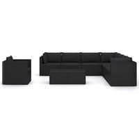 vidaXL 10-tlg. Garten-Lounge-Set mit Kissen Poly Rattan  Schwarz