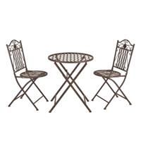 En.casa Bistro Set Balkonset 3-tlg. Tisch 2 Stühle Essgruppe Sitzgruppe Gartenmöbel Stahl in verschiedenen Farben braun