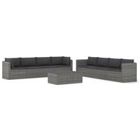 vidaXL 9-delige Loungeset met kussens poly rattan grijs