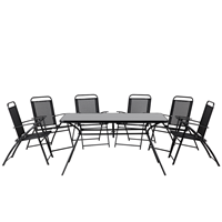 beliani Gartenmöbel Set 7-teilig Stahl schwarz Tisch mit 6 Stühlen Sicherheitsglas Livo - Schwarz