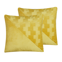 Beliani - Modernes Dekokissen 2er Set Samt gelb gewelltes geometrisches Muster 45 x 45 cm - Gelb