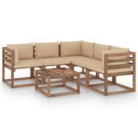 vidaXL 6-delige Loungeset met beige kussens geïmpregneerd grenenhout