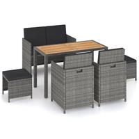 vidaXL 6-tlg. Garten-Essgruppe Poly Rattan Akazie Massivholz  Grau