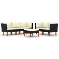 vidaXL 6-delige Loungeset met kussens poly rattan zwart