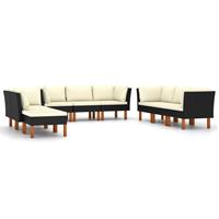 vidaXL 9-delige Loungeset met kussens poly rattan zwart