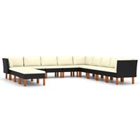 vidaXL 12-delige Loungeset met kussens poly rattan zwart