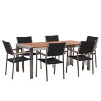 beliani Modernes Gartenmöbel Set Tisch 180 cm Eukalyptusholz 6 Stühle in Grau Grosseto - Heller Holzfarbton