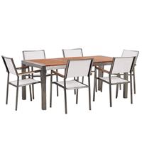 beliani Modernes Gartenmöbel Set Tisch 180 cm Eukalyptusholz 6 Stühle in Beige Grosseto - Heller Holzfarbton