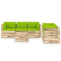 vidaXL 6-delige Loungeset met kussens groen geïmpregneerd hout