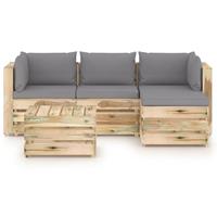 vidaXL 5-delige Loungeset met kussens groen geïmpregneerd hout