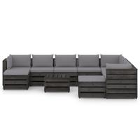 vidaXL 11-delige Loungeset met kussens grijs geïmpregneerd hout