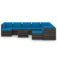 vidaXL 11-delige Loungeset met kussens grijs geïmpregneerd hout