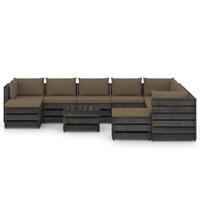 vidaXL 11-delige Loungeset met kussens grijs geïmpregneerd hout