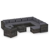 vidaXL 12-delige Loungeset met kussens grijs geïmpregneerd hout