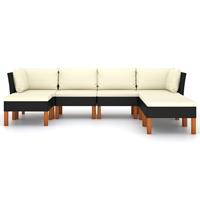 vidaXL 7-delige Loungeset met kussens poly rattan zwart