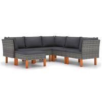 vidaXL 6-delige Loungeset met kussens poly rattan grijs