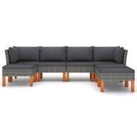 vidaXL 7-delige Loungeset met kussens poly rattan grijs