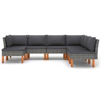 vidaXL 7-delige Loungeset met kussens poly rattan grijs