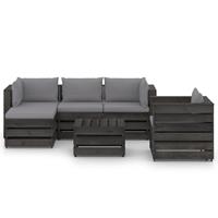 vidaXL 6-delige Loungeset met kussens grijs geïmpregneerd hout