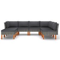 vidaXL 8-delige Loungeset met kussens poly rattan grijs