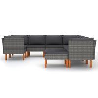 vidaXL 9-delige Loungeset met kussens poly rattan grijs