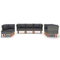 vidaXL 9-delige Loungeset met kussens poly rattan grijs