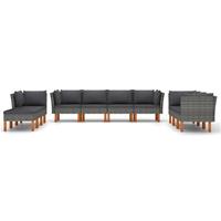 vidaXL 10-delige Loungeset met kussens poly rattan grijs