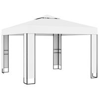 vidaXL Prieel met dubbel dak en lichtslinger 3x3 m wit