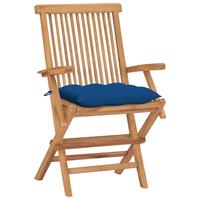 vidaXL Tuinstoelen 4 st met blauwe kussens massief teakhout