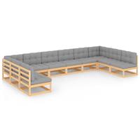 vidaXL 10-delige Loungeset met kussens massief grenenhout