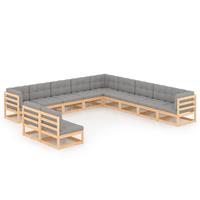 vidaXL 11-delige Loungeset met kussens massief grenenhout