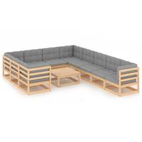 vidaXL 11-delige Loungeset met kussens massief grenenhout