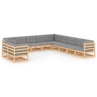 vidaXL 11-delige Loungeset met kussens massief grenenhout