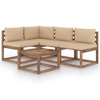 vidaXL 5-delige Loungeset met beige kussens