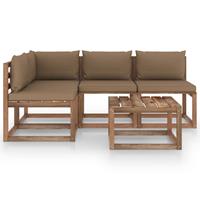 vidaXL 5-delige Loungeset met taupe kussens