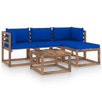 vidaXL 5-delige Loungeset met blauwe kussens