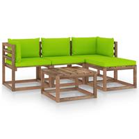 vidaXL 5-tlg. Garten-Lounge-Set mit Hellgrünen Kissen Braun