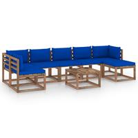 vidaXL 8-delige Loungeset met blauwe kussens