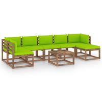 vidaXL 8-tlg. Garten-Lounge-Set mit Hellgrünen Kissen Braun