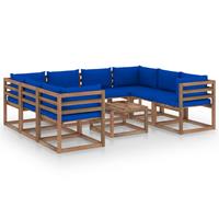 vidaXL 9-delige Loungeset met blauwe kussens