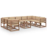 vidaXL 10-delige Loungeset met beige kussens