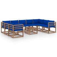 vidaXL 10-delige Loungeset met blauwe kussens