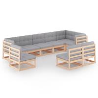 vidaXL 9-delige Loungeset met kussens massief grenenhout