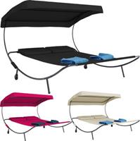 Hioshop Bindox hangmat, hangendeligstoel dubbele 130x120cm met dak, wielen, 2 kussens zwart.