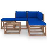 vidaXL 6-delige Loungeset met blauwe kussens