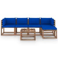 vidaXL 6-delige Loungeset met blauwe kussens