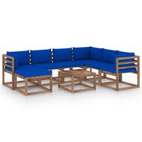 vidaXL 8-delige Loungeset met blauwe kussens