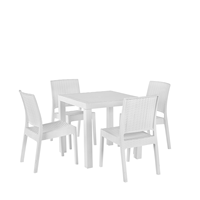 beliani Gartenmöbel 4er Set Weiß aus Kunststoff Rattanoptik Tisch mit quadratischer Form 80 x 80 cm Balkon / Terrasse / Gartenzubehör Outdoor Modern - Weiß